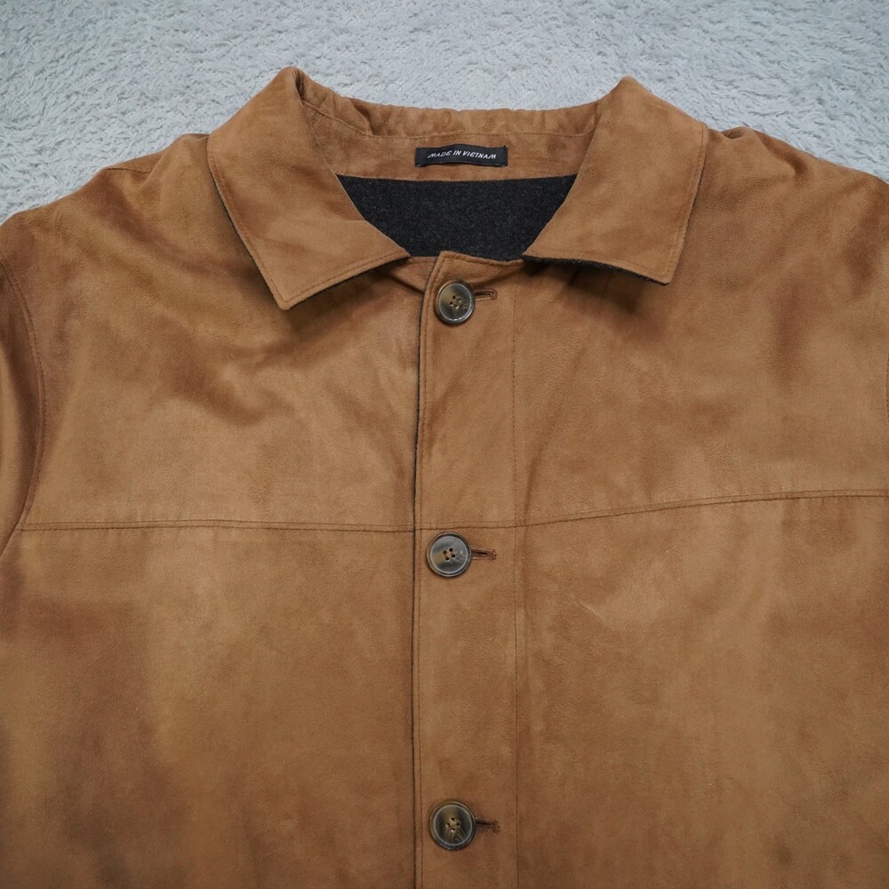 Lauren Ralph Lauren Brown Jacket Mens 44 Reg Brown Faux Suede Button Collar